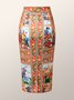 Regular Fit Orange Daily Painting Elegant Skirt