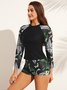 Vacation Plants Printing Crew Neck Surf Suit