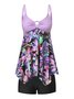 Vacation Floral Printing Scoop Neck Swimdress Two-Piece Set