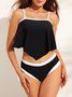 Casual Color Block Flouncing Strapless Tankinis Two-Piece Set