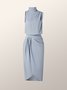 Elegant Solid  Stand Collar Sleeveless  Dress