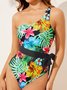 Vacation Floral Printing One Shoulder One Piece Swimsuit