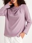 Simple  Ruched Plain Long Sleeve Knit Top