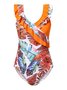 Vacation Plants Flouncing V Neck One Piece Swimsuit