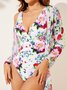 Vacation Floral Printing V Neck One Piece Swimsuit