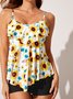 Vacation Floral Flouncing Scoop Neck Tankinis Two-Piece Set