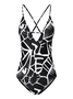 Casual Abstract Printing V Neck One Piece Swimsuit