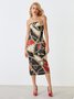 Tight Abstract Strapless Midi Dress（Jacket Not Included）