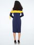 Autumn Hip Skirt High Elasticity Crew Neck Color Block Elegant S-Line Dress