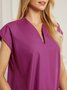 Solid Casual V Neck Short Sleeve Top