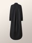 Simple Loosen Plain Long Sleeve Woven Maxi Dress