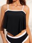 Casual Color Block Flouncing Strapless Tankinis Two-Piece Set