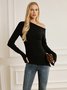Fall One Shoulder Cotton Skinny Elegant Simple Lady Tops