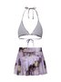 Elegant Tie-Dye Pattern Printing V Neck Bikinis set Three-Piece Set