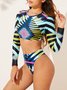 Casual Abstract Printing Crew Neck Surf Suit