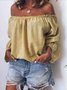 Casual Off Shoulder Long Sleeve Solid Top