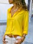 Solid Stand Collar Casual Chiffon Long Sleeve Blouse