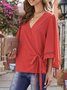 Surplice Neck Casual Bell Sleeve Shift Blouse