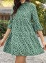 Stand Collar  Shift Holiday Floral Mini Weaving Dress