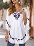 Holiday Floral Batwing Embroidered Top