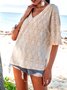 Apricot Paneled Casual V Neck Top