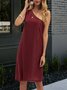 Wine Red Satin Solid Shift Sexy Weaving Dress