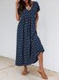 Purplish Blue Geometric Short Sleeve Holiday Maxi Dress