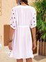 White Floral Half Sleeve Cotton-Blend Printed Dress