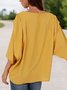 Yellow V Neck 3/4 Sleeve Solid Top