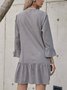 Gray A-Line Casual Frill Sleeve Plain Weaving Dress