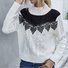 Lace Embellished Contrast Color Crew-Neck Sweater