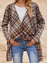 Brown V Neck Cotton-Blend Long Sleeve Jacket