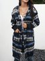 Blue Tribal Hoodie Long Sleeve Paneled Knit coat
