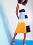 Geometric A-Line Color Block Sleeveless Midi Dress