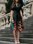Floral Vintage A-Line Short Sleeve Midi Dress