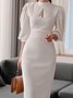 Elegant Plain Half Sleeve Midi Dress