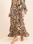 Leopard Sheath Long Sleeve Elegant V Neck Maxi Dress