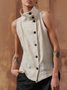 Sleeveless Casual Buttoned Cotton Top