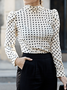 Spring Fall A-Line Work Stand Collar Long Sleeve Daily Tops