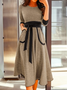 Fall Color-block Cotton A-Line 3/4 Sleeve Lady Dress