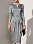 3/4 Sleeve Solid Sheath Elegant Midi Dress