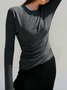 Fall Regular Fit Simple  Mid-weight High Stretch Crew Neck Tops