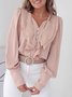 Daily Buttoned V Neck Solid  Flouncing Top