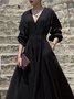 V Neck Elegant Solid Three Quarter Black Dress