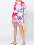 Round Neck Vacation Regular Fit Abstract Print Belted Dress