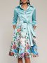 Regular Fit Floral Satin Long Sleeve Woven Dress