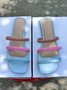 Summer Candy Color Contrast Color Woven Strap Square Toe Slippers