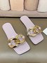 Gold Large Chain Transparent Strap Square Toe Slippers