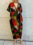 V neck Geometric Casual Short Sleeve Woven Dress