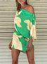 Off The Shoulder Floral Batwing Vacation Short Sleeve Woven Mini Dress